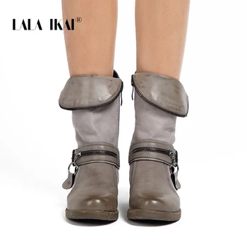 LALA ИКАЙ Munja umjetna koža ženske zapadne cipele pune Cijele čarapa baršun ženske zimske čizme ravnim cipelama Modne 014A2191 -4