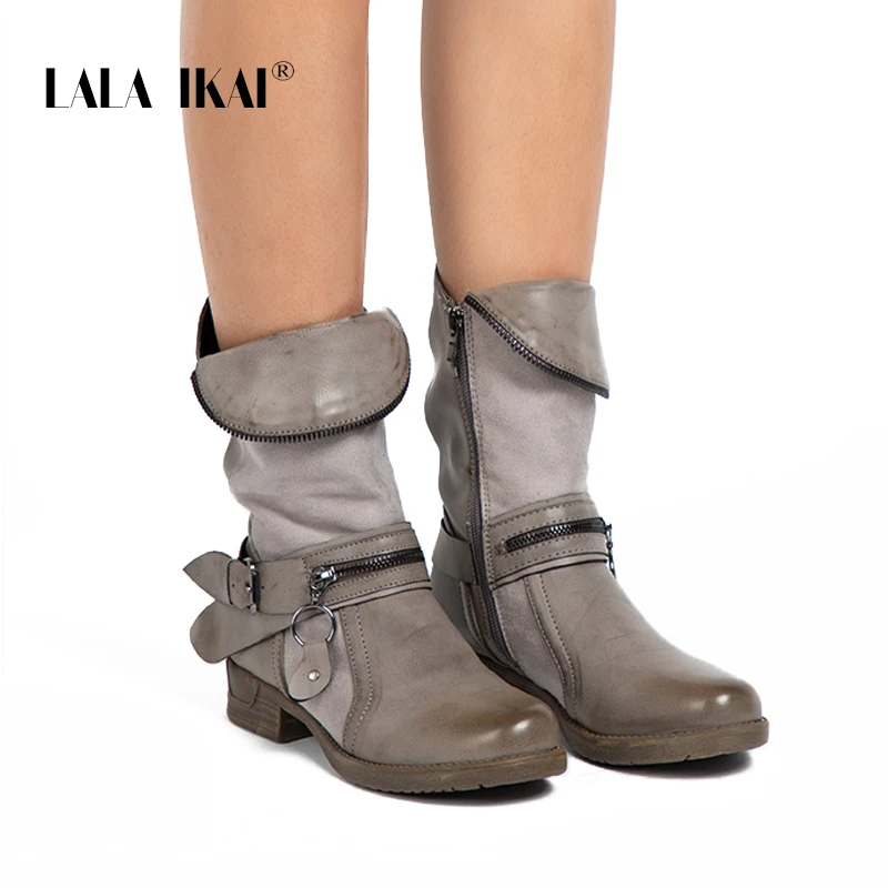 LALA ИКАЙ Munja umjetna koža ženske zapadne cipele pune Cijele čarapa baršun ženske zimske čizme ravnim cipelama Modne 014A2191 -4 Slika  5