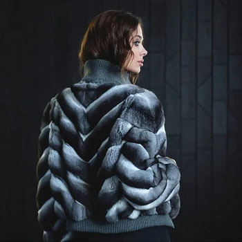 Činčila Boja kaput Ženska Svakodnevni jakna-бомбер Zima topla Moda Kaput od krzna zeca Rex