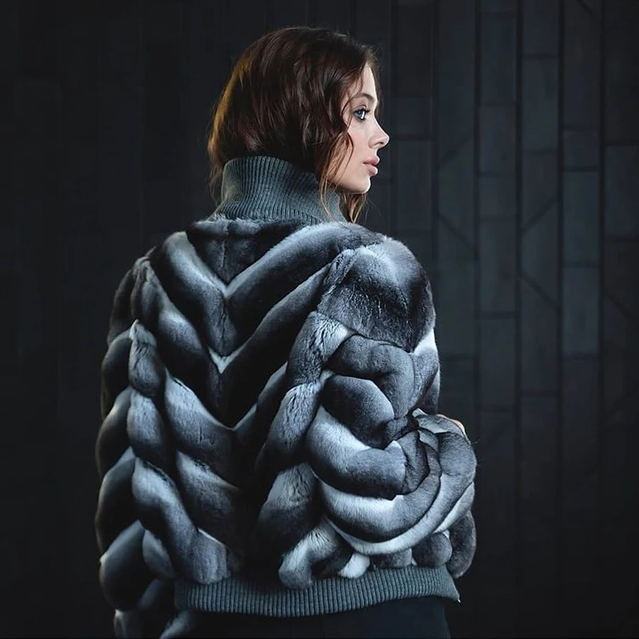 Činčila Boja kaput Ženska Svakodnevni jakna-бомбер Zima topla Moda Kaput od krzna zeca Rex Slika  0