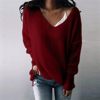 Umeko Jesen zima Siva pletene džemper sa V-izrez Slobodan dan-to-dan однотонный ženski džemper Nova moda Elegantan Univerzalni S-5XL Plus size