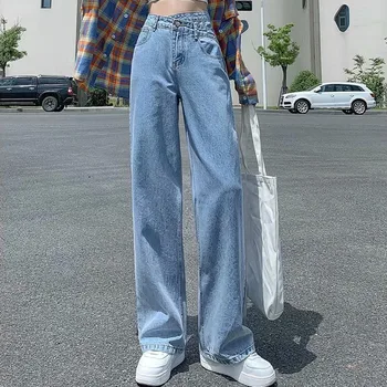 Feynzo Ženske hlače Ženske hlače s visokim strukom Traper hlače sa širokim штанинами Traper odjeće Plave traperice Винтажное kvaliteta Modni ravne hlače