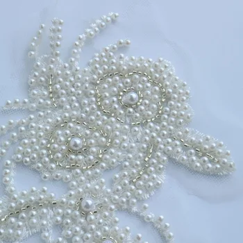 1 par biserna beadwork čipka aplicirano za svadbene haljine sa šljokicama cvjetne čipke oblog zakrpe vez čipke, brokata ropa