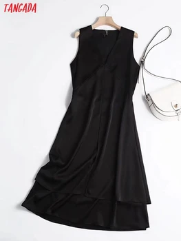 Тангада Donje crna večernja haljina sa volanima Midi haljina bez rukava 2021 Trendy ženske novogodišnje haljine 4C197