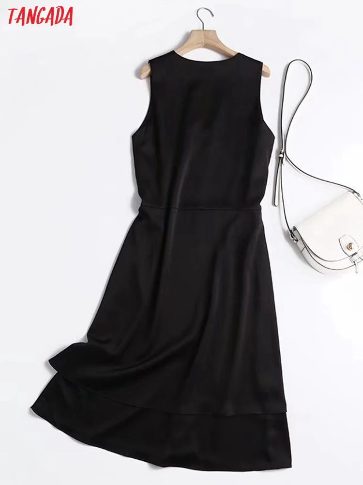 Тангада Donje crna večernja haljina sa volanima Midi haljina bez rukava 2021 Trendy ženske novogodišnje haljine 4C197 Slika  1