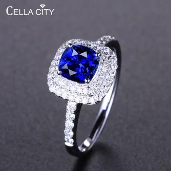 Cellacity Klasični Nakit prstenje od srebra 925 sterling s Plavom Сапфиром, dragi kamen, kubični cirkon, Open Podesive veličine, Ženski večer na veliko pokloni