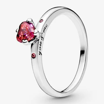 Prsten od 925 sterling srebra Novi Ružičasto-crveni prsten s сердечком za žene Poklon za vjenčanje Modni nakit