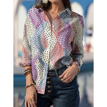 Jesen Plus Size Bluze Elegantna moderna ženska odjeća s po cijeloj površini Novu Godinu 2022 Tunica Casual košulja dugih rukava Ured za ženska majica Majice