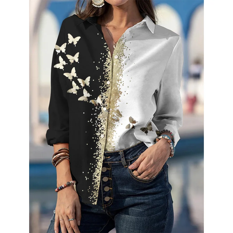 Jesen Plus Size Bluze Elegantna moderna ženska odjeća s po cijeloj površini Novu Godinu 2022 Tunica Casual košulja dugih rukava Ured za ženska majica Majice Slika  3