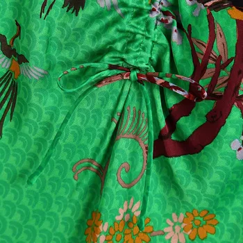 DYLQFS 2021 Ljeto Za žene Vintage odbojka na stil Zelena print Haljinu s otvorenim leđima Ženska moda Večernje Svakodnevno Tanki remen mini-haljina