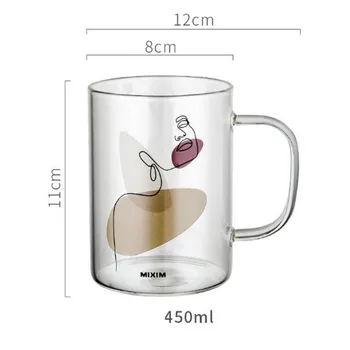 450 ML Velikog Kapaciteta S grafičkim prikazom Ljudskog Lica Staklena Šalica s Ručkom Kava Doručak Mlijeko Krigla Čajne Šalice Poklon Za Zaljubljene Prijatelja