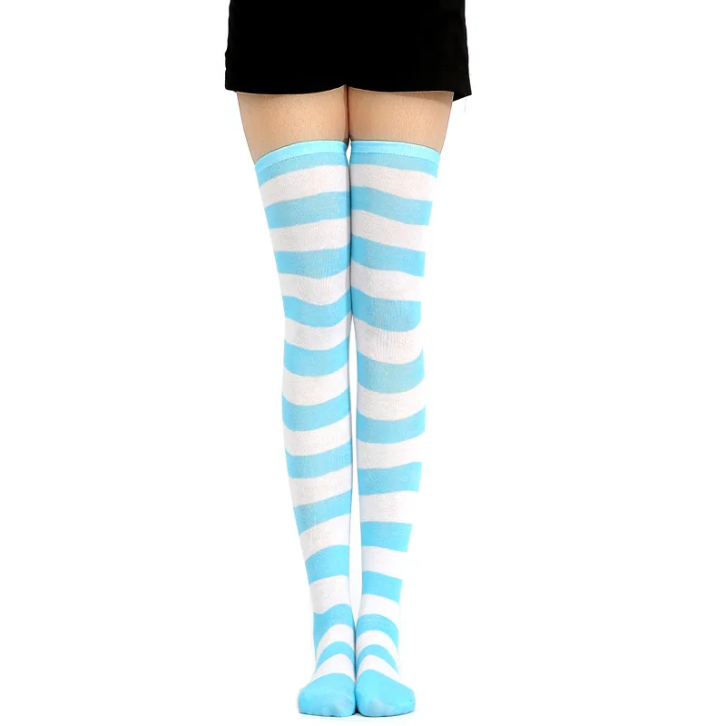 8 boja nove slatka čarape Ženske čarape na japanskom stilu plavo-bijele prugaste golfs Čarape za noge COSPLAY Anime ŽENSKE čarape Slika  5