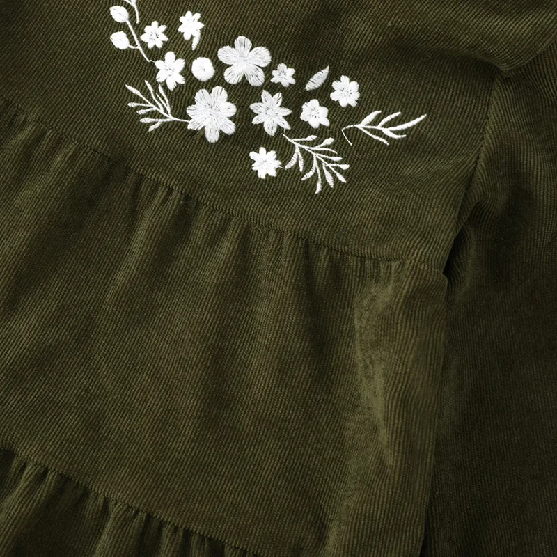 Jesen Zima 2021 Nova haljina za djevojčice dugih rukava i okruglog izreza s izvezenim cvjetnim uzorkom tamno zelene boje Slatka Slatka dječja haljina od 1 do 8 t Slika  0