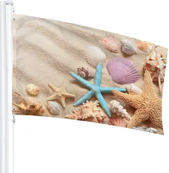 Školjke na ljetnom plaži Zastava-banner s morskim zvijezdama s люверсами, Zastave vrt dvorišta za kuću, Sportske ukras u zatvorenom prostoru i na otvorenom