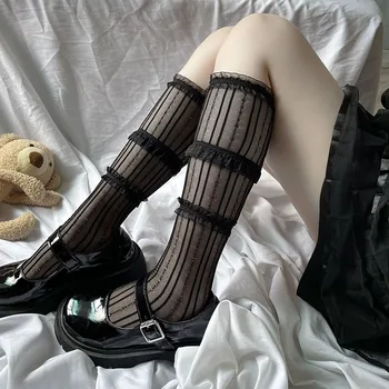 Seksi čipke čarape do koljena, ženska kravata, бандажные mrežaste čarape, Slatka djevojka u stilu Fakultet, student Lolita, crnci gotički duge čarape