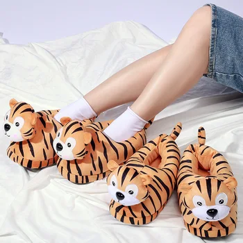 Kawai Tigar Десгинер Zimske papuče za djevojčice u zatvorenom prostoru Podne cipele za ženske čizme s попой Papuče 3D Dizajn životinja Krava Kućna obuća