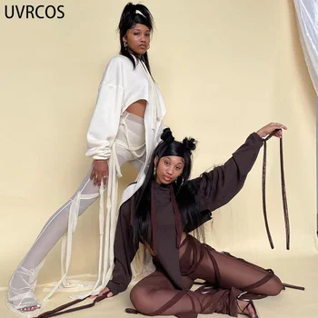 UVRCOS Gotička odjeća 2021 Moda jesen vanjska odjeća za žene Topla Cyber Y2K Rave Odjeća Svijetle linija Nakita X-duge Nove s kapuljačom