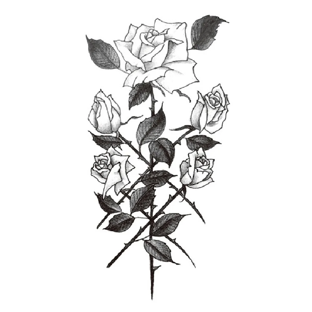 Vodootporan Cvijet Ruže Skica Tattoo Naljepnice Crno - bijele boje, Seksi Žena Tetovaža Naljepnica Šminka Tijela lažne tetovaže za žene Slika  2