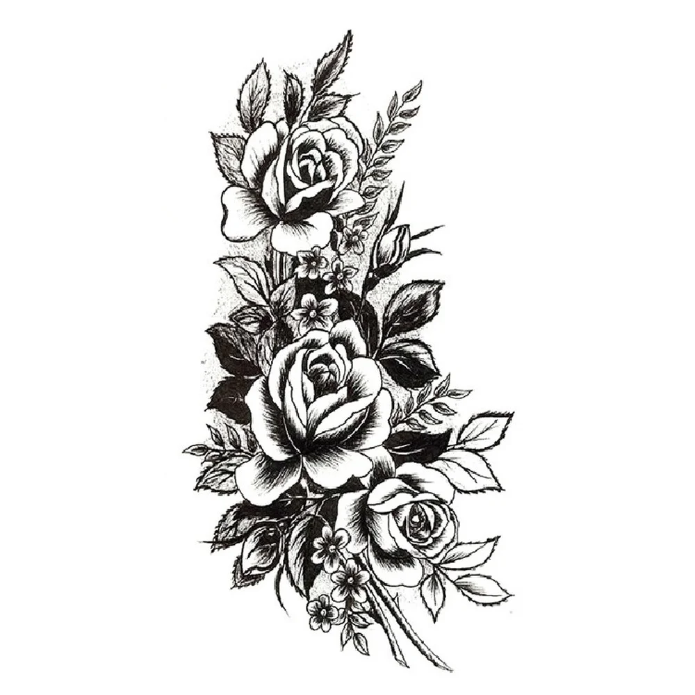 Vodootporan Cvijet Ruže Skica Tattoo Naljepnice Crno - bijele boje, Seksi Žena Tetovaža Naljepnica Šminka Tijela lažne tetovaže za žene Slika  3