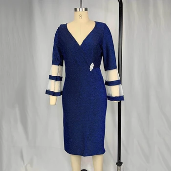 Plus Size Haljina Donje Večernja haljina 2021 Midi Elegantan сетчатое čipka Svakodnevno plavo srebrna s V-izrez Vintage вязаная odjeća 6xl 7xl 8xl