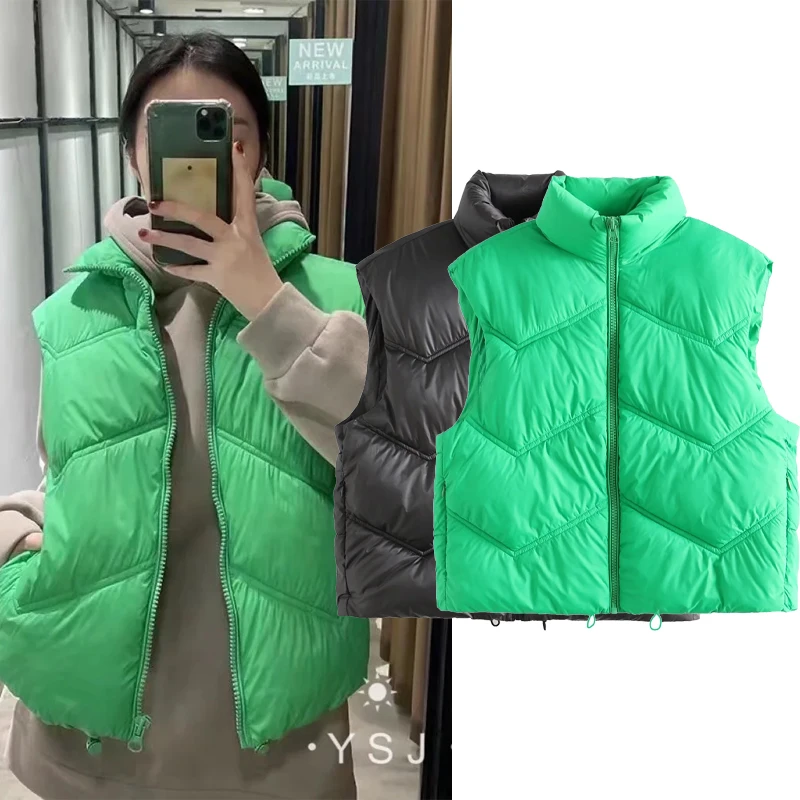 Za Ženska moda 2021, Tanka i kratka жилетка, zelena postavljena jakna, Retro, bez rukava, na munje, Ženska jakna, Casual tople moderan жилетка, top Slika  3