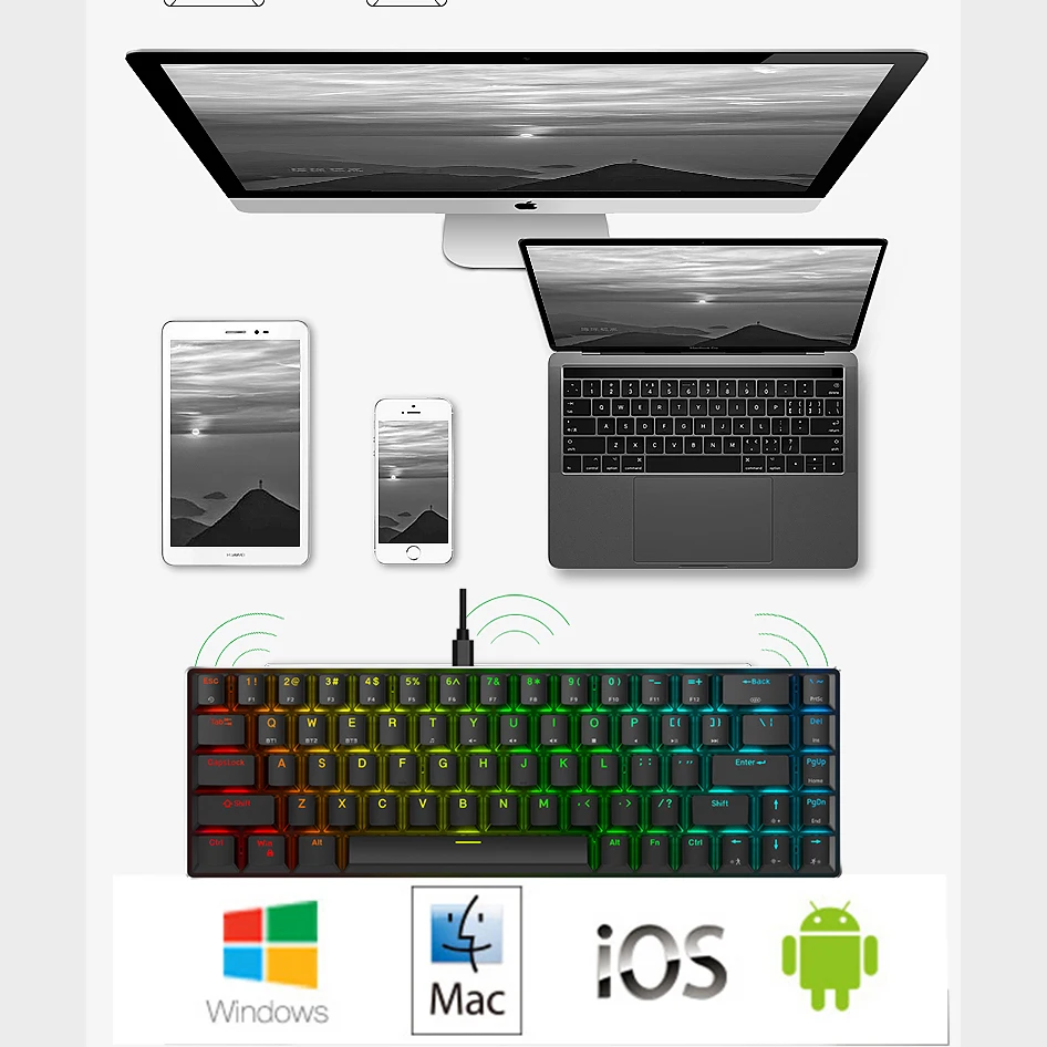 METOO bluetooth mehanička Tipkovnica Bežična Crvena/Smeđa/Crna Prekidač Igraća Tipkovnica type-c-USB Za Desktop Tablet, Laptop iOS Slika  4