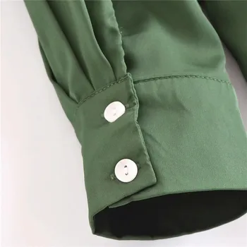 TRAF Za 2021 Zeleni Top Оверсайз Satin ženska košulja Vintage košulja na zakopčane s naborima dugi rukav Bluze Ženske slobodne duge košulje