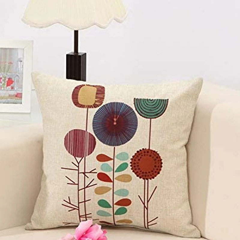 Lanena jastučnica Navlake za jastuke - Ukrasni cvijet 18 x 18 cm, Set od 4 kom - Idealan za dom i ured Slika  1