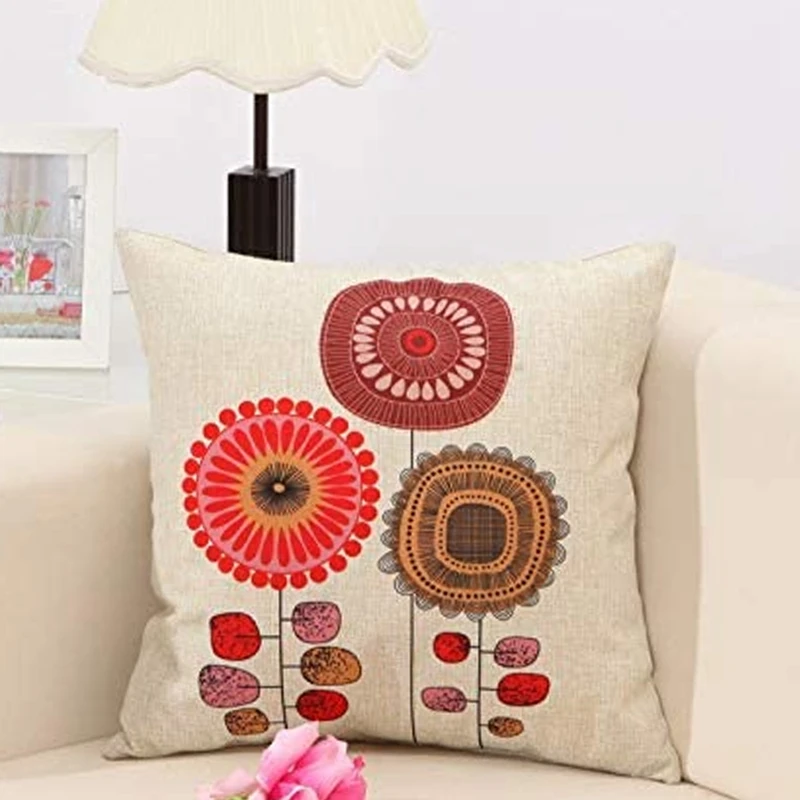Lanena jastučnica Navlake za jastuke - Ukrasni cvijet 18 x 18 cm, Set od 4 kom - Idealan za dom i ured Slika  3