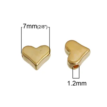 DoreenBeads Razuporne perle od legure na bazi cinka Srce Zlatne boje DIY Komponente 7 mm( 2/8 cm) x 6 mm( 2/8 inča), Otvor: Približno 1,2 mm 25 kom.