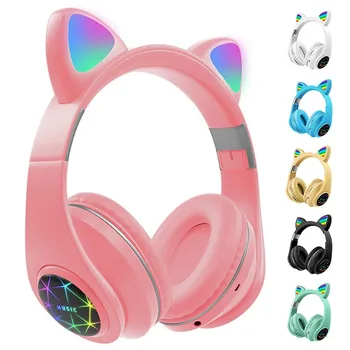 Slušalice Mačka S Mikrofonom Bluetooth 5.0 Bez Buke RGB Slušalice Igra Odrasli, Djeca djevojka Podržava TF kartice FM-radio