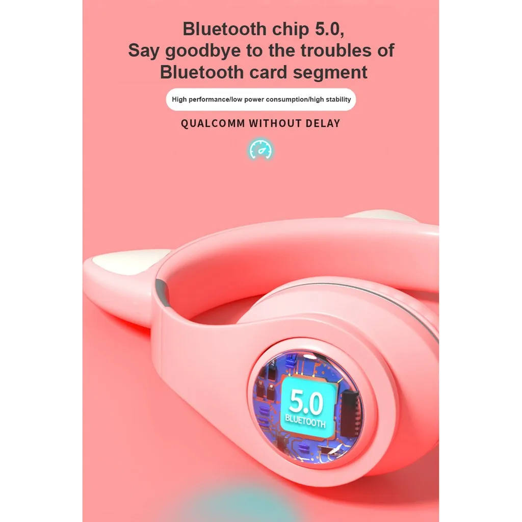 Slušalice Mačka S Mikrofonom Bluetooth 5.0 Bez Buke RGB Slušalice Igra Odrasli, Djeca djevojka Podržava TF kartice FM-radio Slika  2