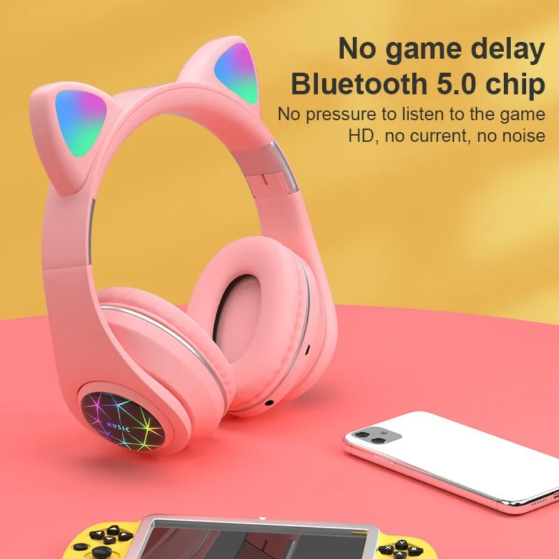 Slušalice Mačka S Mikrofonom Bluetooth 5.0 Bez Buke RGB Slušalice Igra Odrasli, Djeca djevojka Podržava TF kartice FM-radio Slika  3