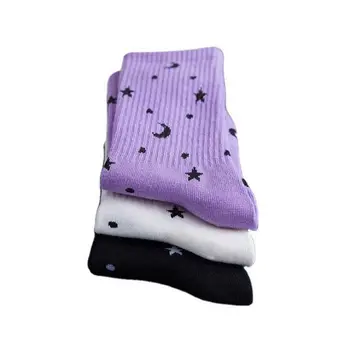 Sjajna ženske čarape, Bijele, Ljubičaste, Crne Čarape Konstelacija Odlična Star Mesec Kreativno Moda Ulične Čarape Za skateboarding