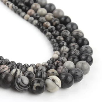 Perle od prirodnog kamena, Black Neto Jaspis Okrugli Slobodan Razuporne Perle za Izradu nakita DIY Narukvice, Ogrlice i Pribor 4 6 8 10 mm