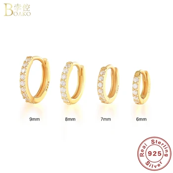 Boako S925 Srebra Male Naušnice-prsten 9 mm Za žene Raskošne Kristalne obruče od Циркона, Piercing, Nakit Pendiente Ohrringe