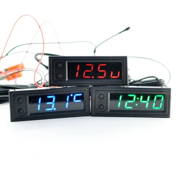 Novi DIY Višenamjenski precizni sat unutar i izvan automobila Temperatura Baterije Napon Monitor Ploča Mjerač dc 12