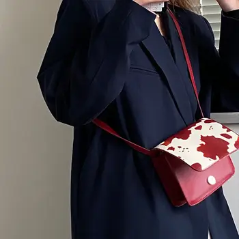 Kravlje uzorak Crvena torba na rame Ženska umjetna koža Svakodnevni PR Shopping High street Univerzalne Klasicni Male torbe Ženska moda Nova