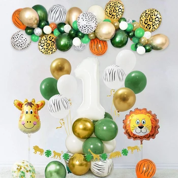 28 kom. Komplet za zurke u džungli Safari balonom Bijeli Digitalni balon 1. rođendan Dekoracija za djecu godinu dana u obliku životinja Фольгированный balon