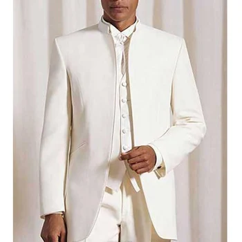 Duge tuxedos za zaručnika na vjenčanje s rol-bar, Tunika od 3 predmeta, Muška odijela, Kit, Jakna, Hlače, prsluk, Novi kineski modni stil