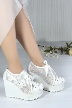 Jasmin Dame Vjenčanje Žene Biserna Čipka Raskošne Kristalne Seksi Modne Cipele ručne izrade na platformi na visoku petu Bijele svadbene cipele