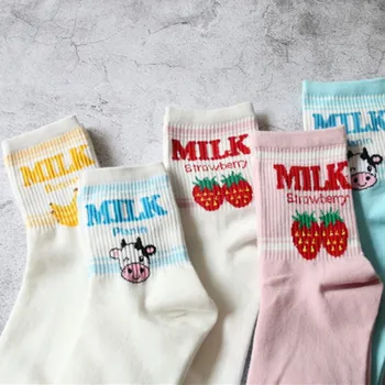 Japanski Kawai Jagoda Banana Mlijeko Krava Čarape Na Gležnjevima Slatka Slatka Djevojka Lolita Slatki Voćni Frape Sok Uzorkom Kratke Čarape
