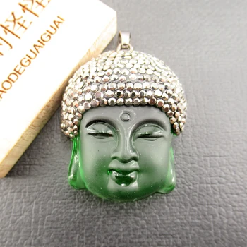 APDGG 25x35 mm Vjerski Prirodni Zeleni Kvarc navoj na glavi Buddha Crna Gorski kristal Utrti Privjesci ogrlica privjesak Nakit je DIY