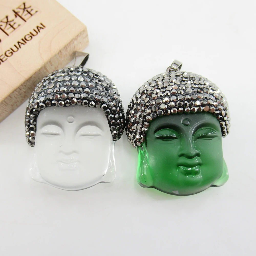 APDGG 25x35 mm Vjerski Prirodni Zeleni Kvarc navoj na glavi Buddha Crna Gorski kristal Utrti Privjesci ogrlica privjesak Nakit je DIY Slika  1