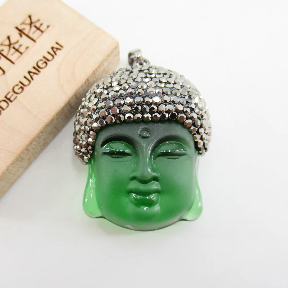 APDGG 25x35 mm Vjerski Prirodni Zeleni Kvarc navoj na glavi Buddha Crna Gorski kristal Utrti Privjesci ogrlica privjesak Nakit je DIY Slika  2