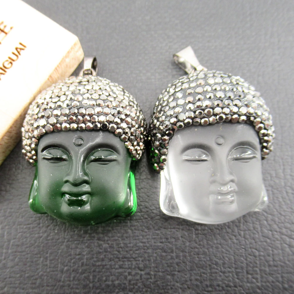 APDGG 25x35 mm Vjerski Prirodni Zeleni Kvarc navoj na glavi Buddha Crna Gorski kristal Utrti Privjesci ogrlica privjesak Nakit je DIY Slika  3