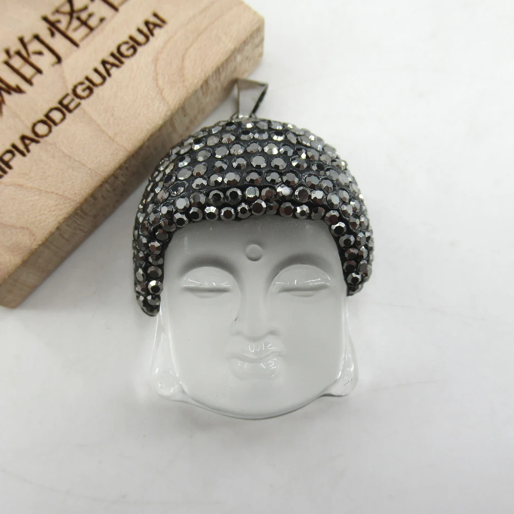 APDGG 25x35 mm Vjerski Prirodni Zeleni Kvarc navoj na glavi Buddha Crna Gorski kristal Utrti Privjesci ogrlica privjesak Nakit je DIY Slika  4