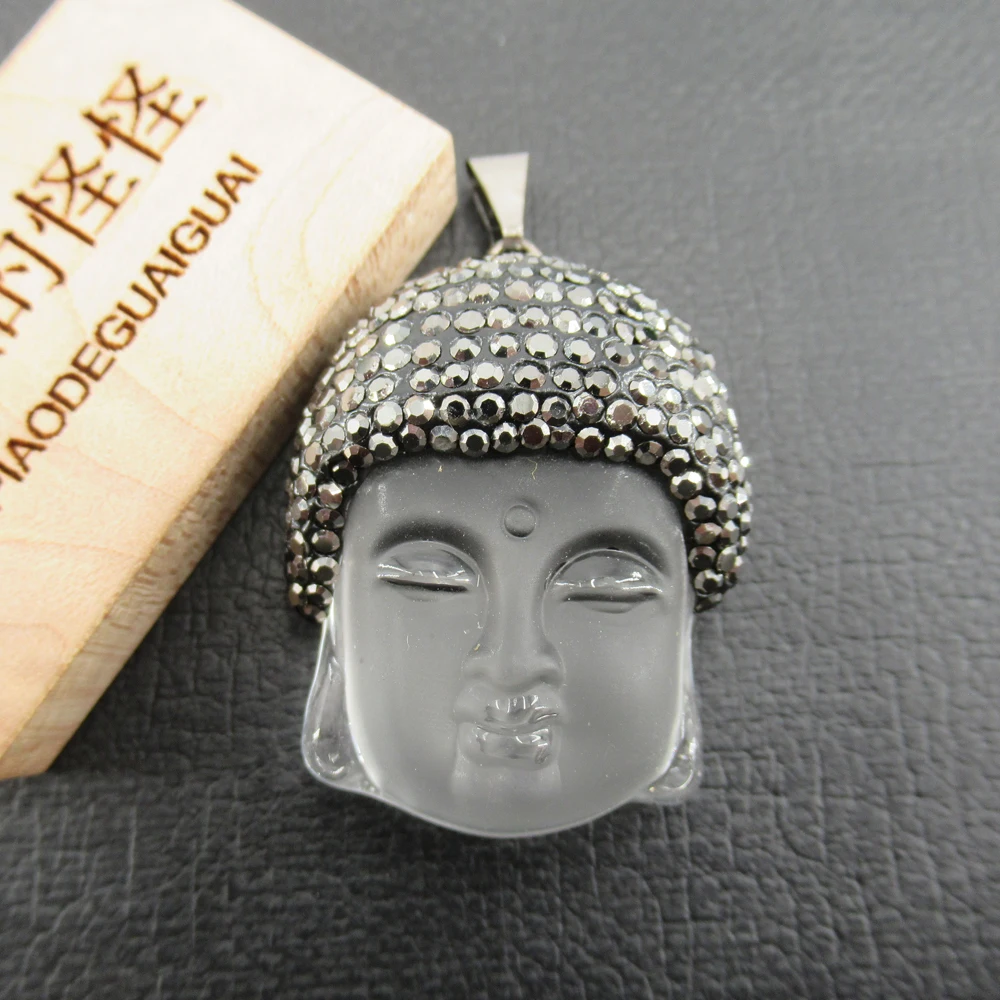 APDGG 25x35 mm Vjerski Prirodni Zeleni Kvarc navoj na glavi Buddha Crna Gorski kristal Utrti Privjesci ogrlica privjesak Nakit je DIY Slika  5