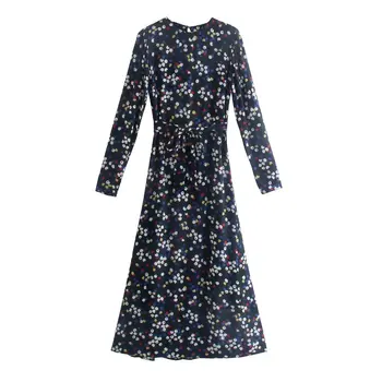 Za Ispis Duga haljina Donje Retro Crno Maxi ženske haljine Jesen večernje haljine za žene 2021 dugi rukav Zona Svakodnevno haljina za žene