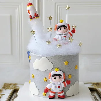 Astronaut Tortu za rođendan Topper Svemirski tema Astronaut Raketa Svemirski Brod Igračke Dekoracije Torte Dekoracija za zurke Dječak Najbolji poklon
